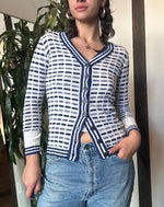 Geometric Blue and White Cardigan