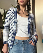 Geometric Blue and White Cardigan