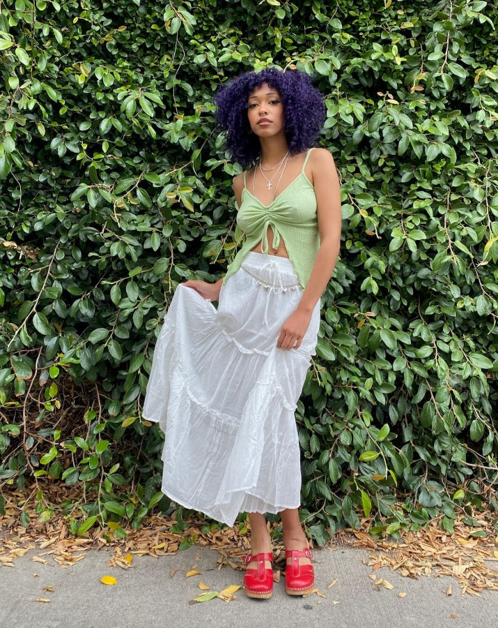 Off White Tiered Draw String Skirt