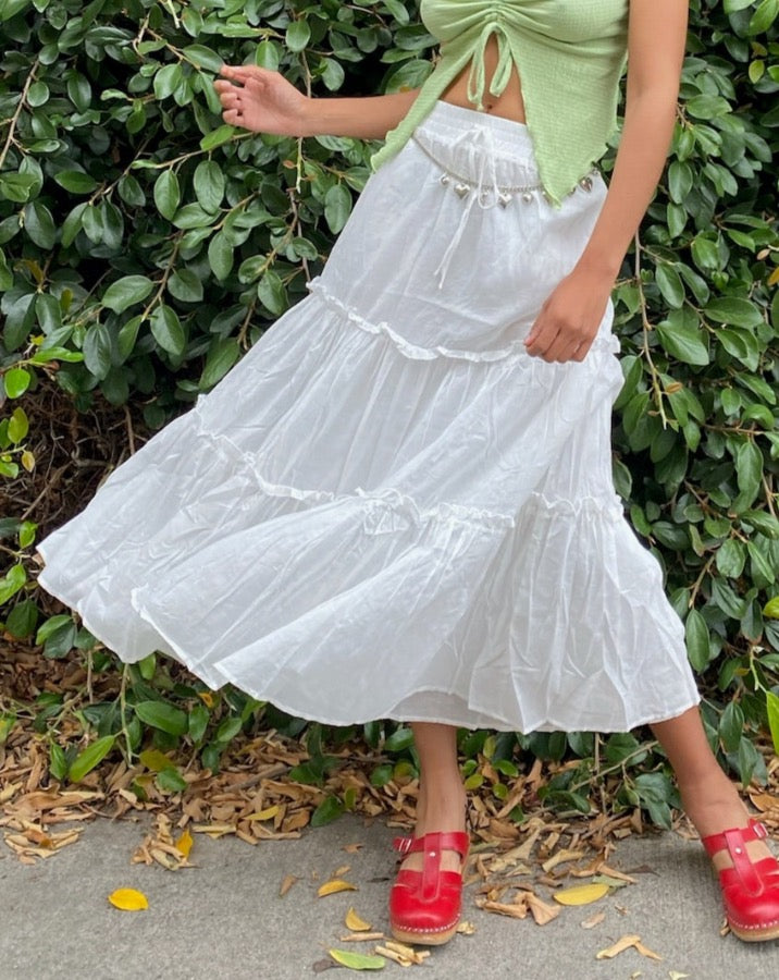 Off White Tiered Draw String Skirt