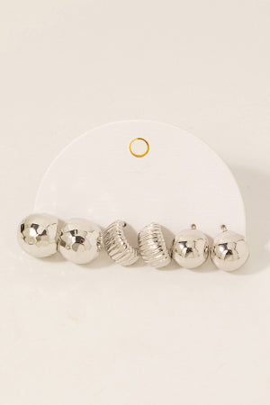 Wide Silver 3Pc Huggie Hoop Earrings Set