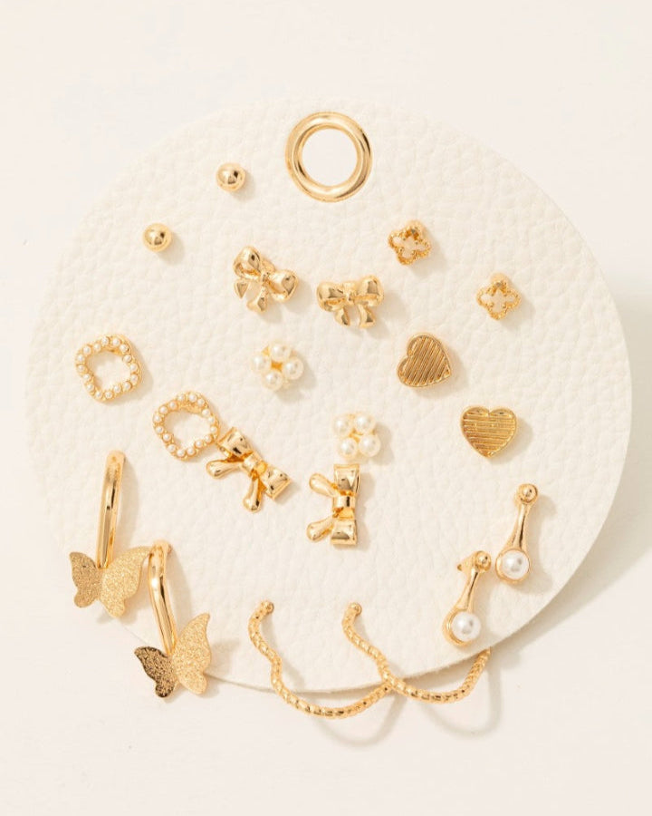 Assorted Mini Bow Heart Earrings Set