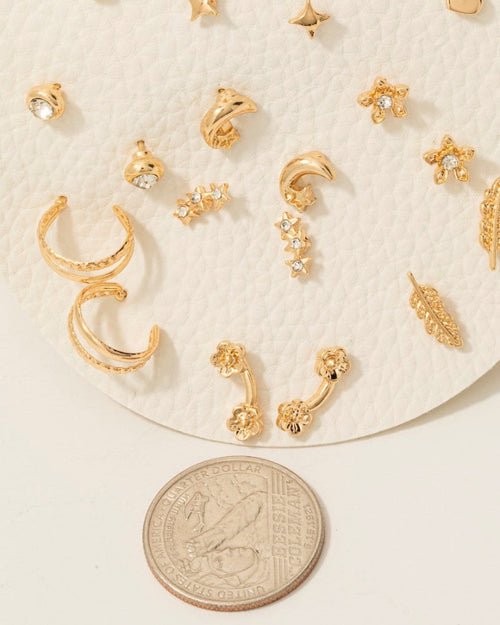 10Pc Flowers Stars Moon And Hearts Earrings Set