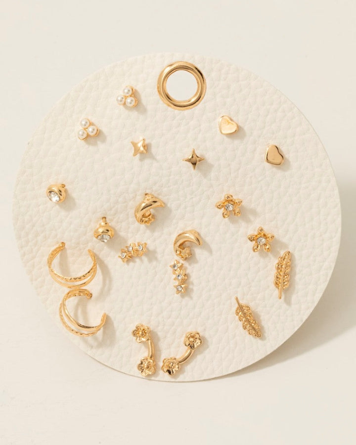 10Pc Flowers Stars Moon And Hearts Earrings Set