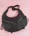 Black Zipper Crescent Shoulder Bag