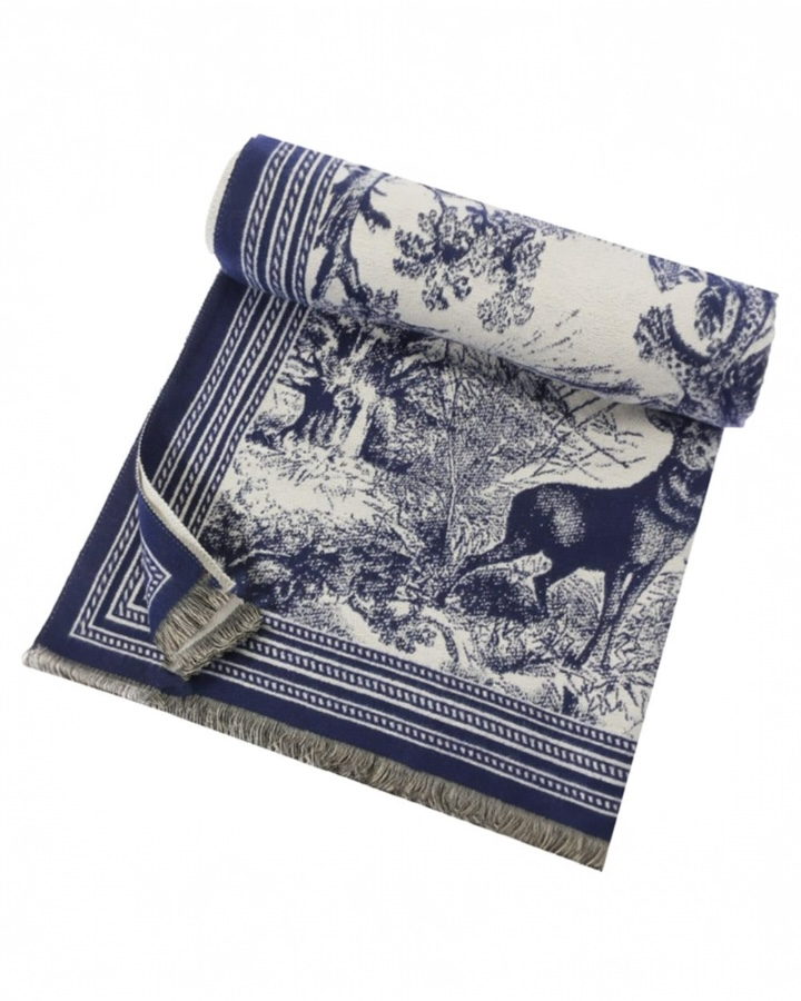 Navy Deer Pattern Scarf