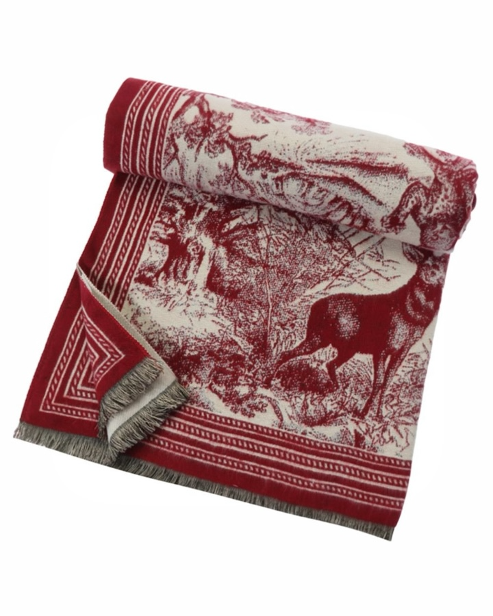 Burgundy Deer Pattern Scarf