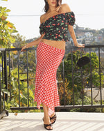 Strawberry Gingham Handkerchief Hem Skirt