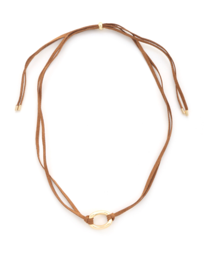 Gold & Oval Suede Choker