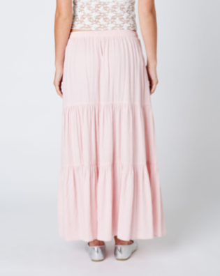 Pink Tiered Maxi Skirt