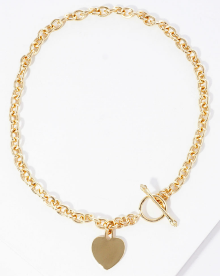 Gold Heart Chunky Chain Toggle Necklace