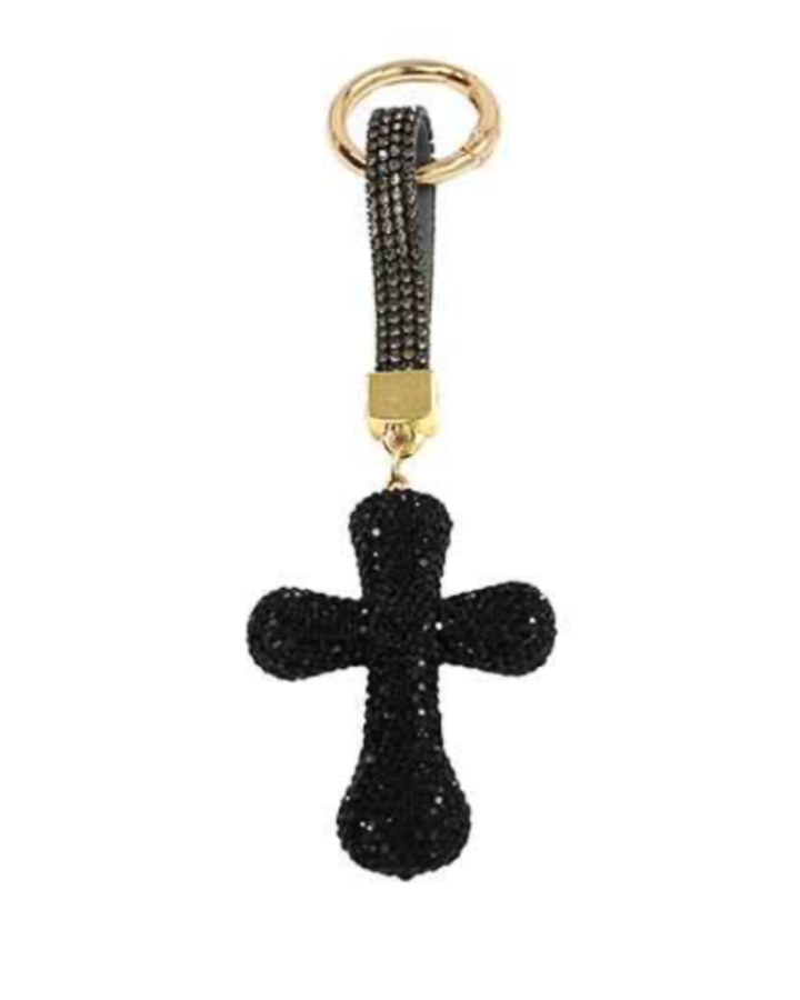 Black Rhinestone Cross Bag Charm