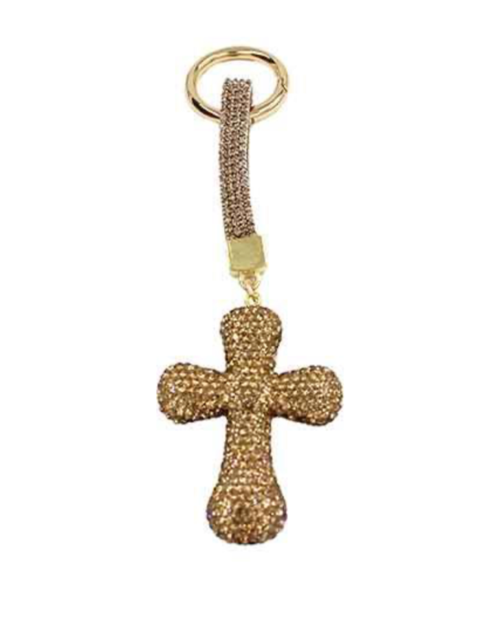 Gold Rhinestone Cross Bag Charm
