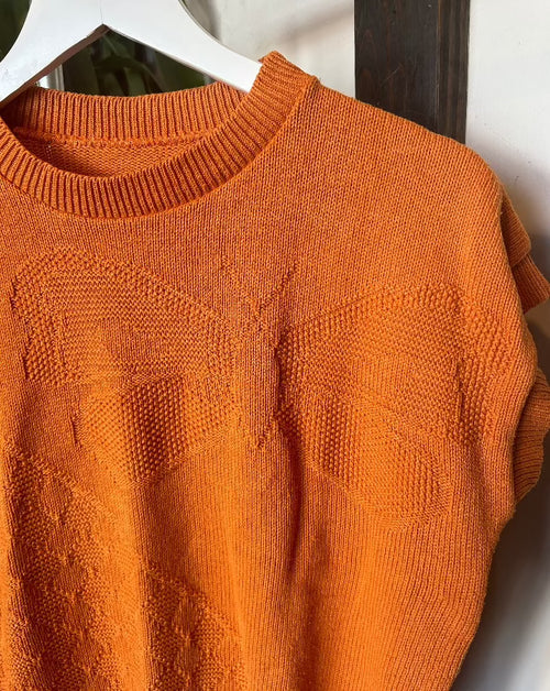 Vintage Orange Butterfly Sweater Vest