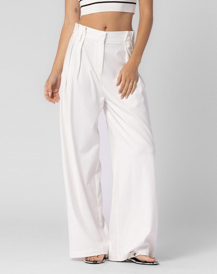 White Wide Leg Tailored Pants