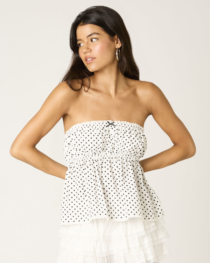 White Polka Dot Babydoll Top