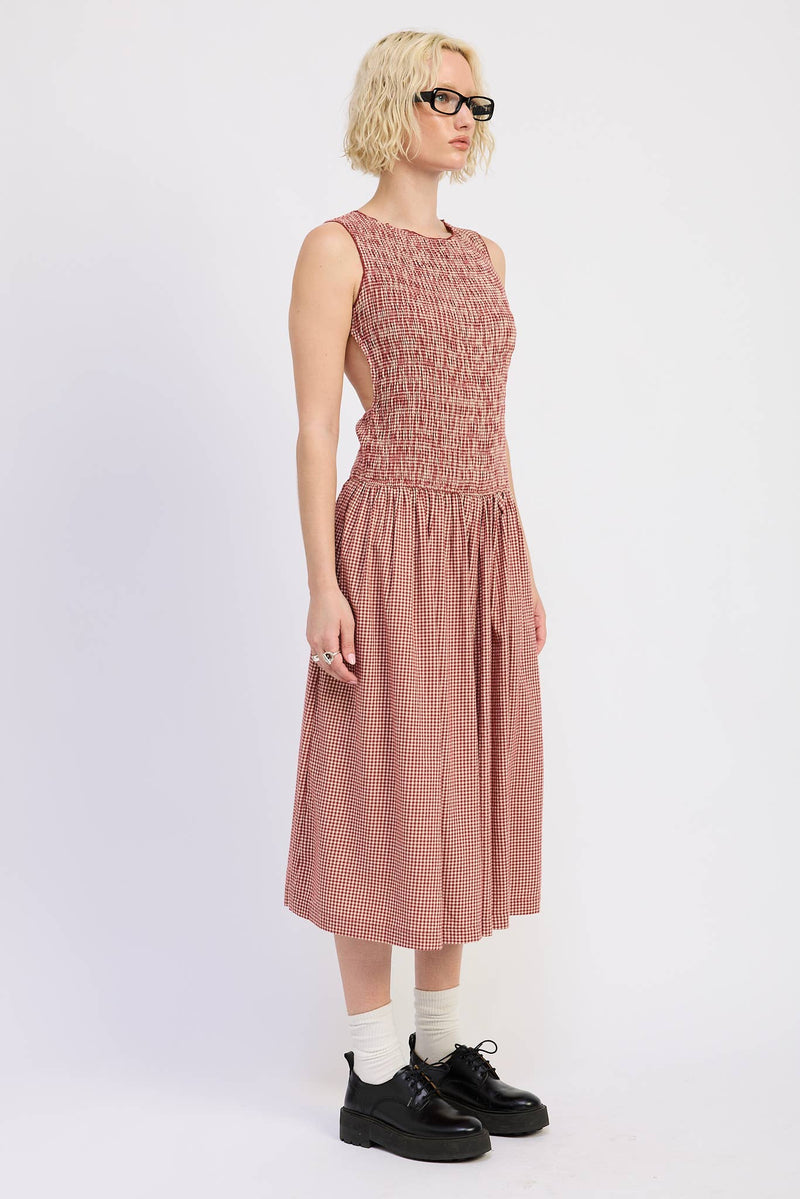 Gingham Backless Maxi Dress