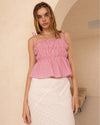 Red Striped Shirred Top