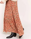 Apricot Floral Tiered Maxi Skirt