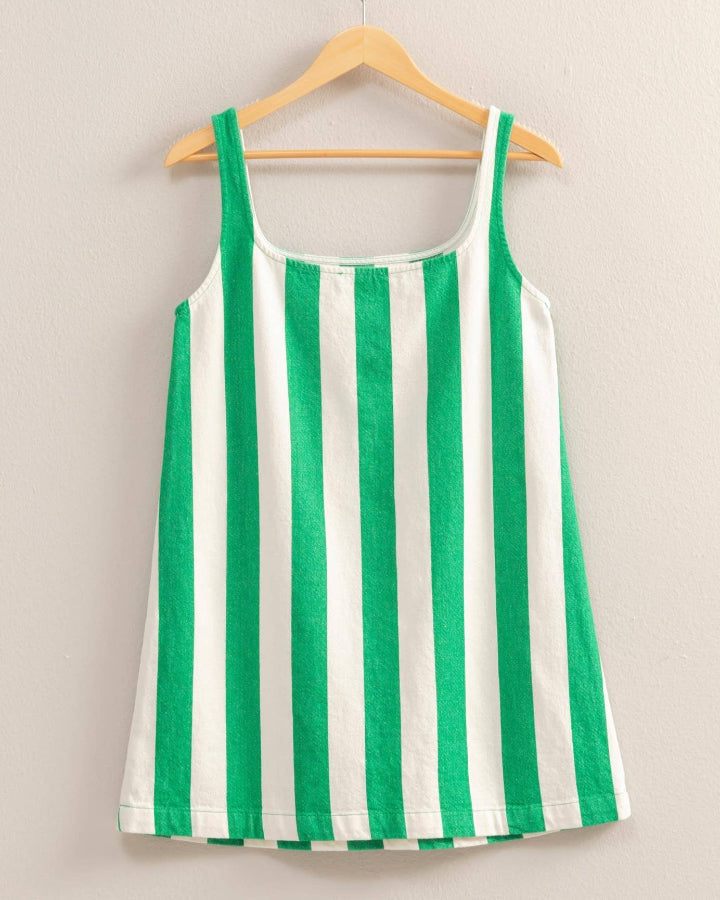 Green Striped Woven Mini Dress