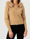 Faux Fur Zip Up Knit Cardigan