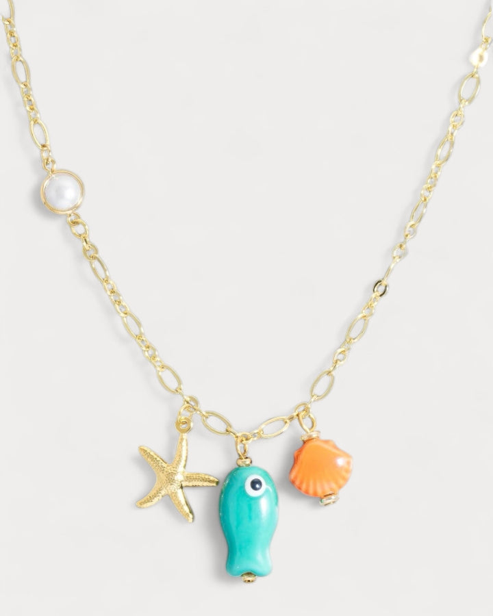 Ceramic Fish And North Star Coin Beaded Bracelet