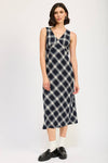 Navy Plaid Maxi Dress