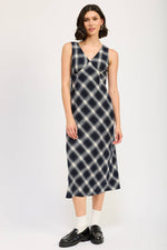 Navy Plaid Maxi Dress