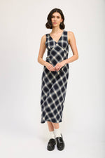 Navy Plaid Maxi Dress
