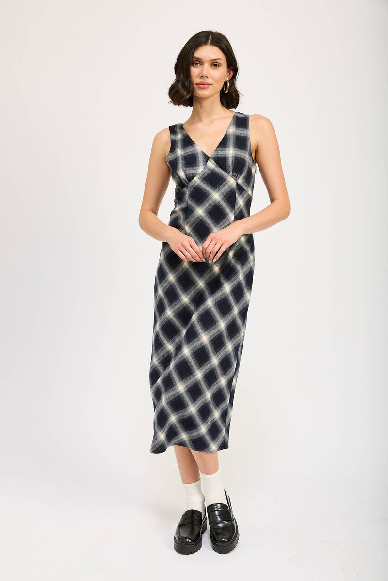 Navy Plaid Maxi Dress