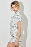 Polka Dot Smocked Collared Top