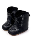 Black faux leather baby cowboy boots