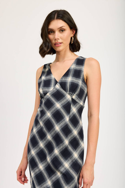 Navy Plaid Maxi Dress