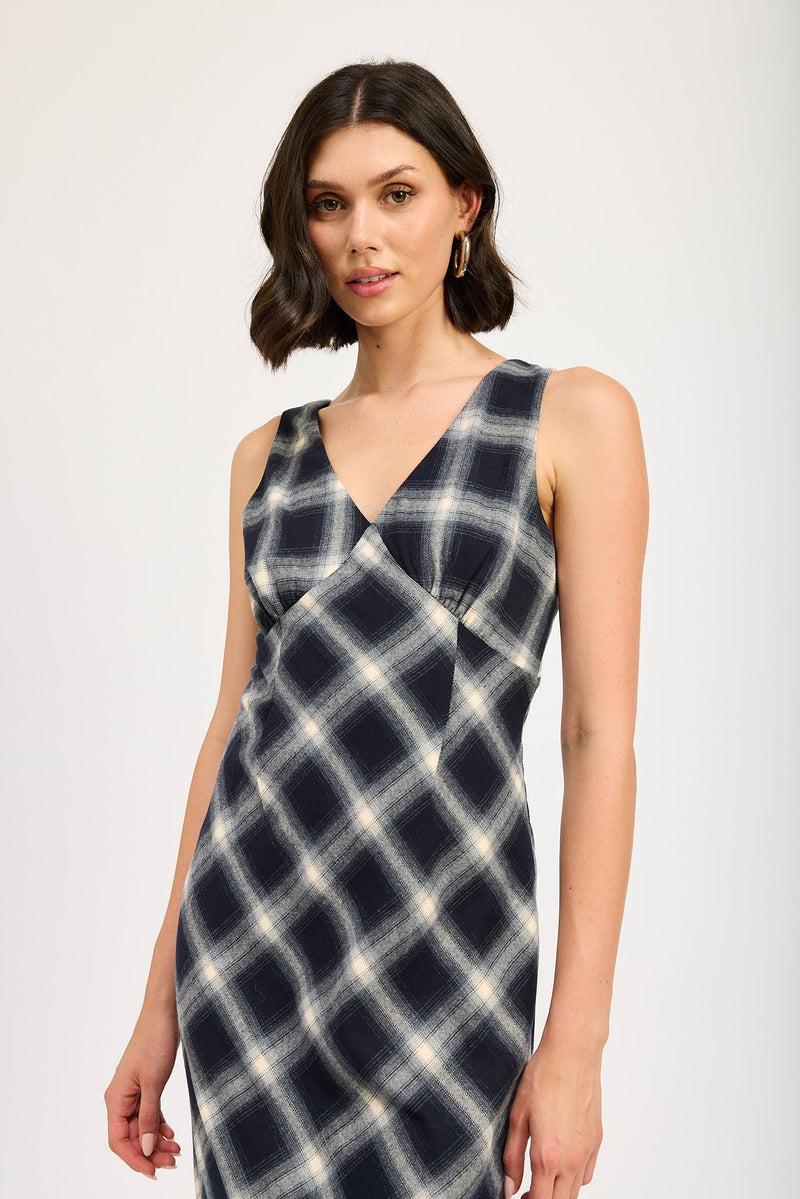 Navy Plaid Maxi Dress