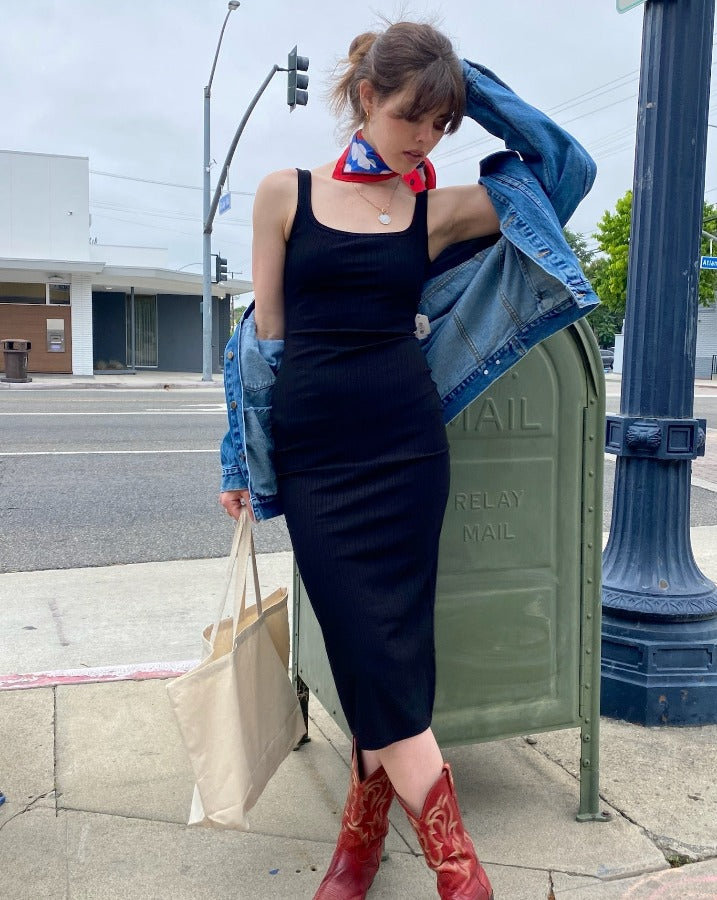 Black Ribbed Knit Maxi Dress