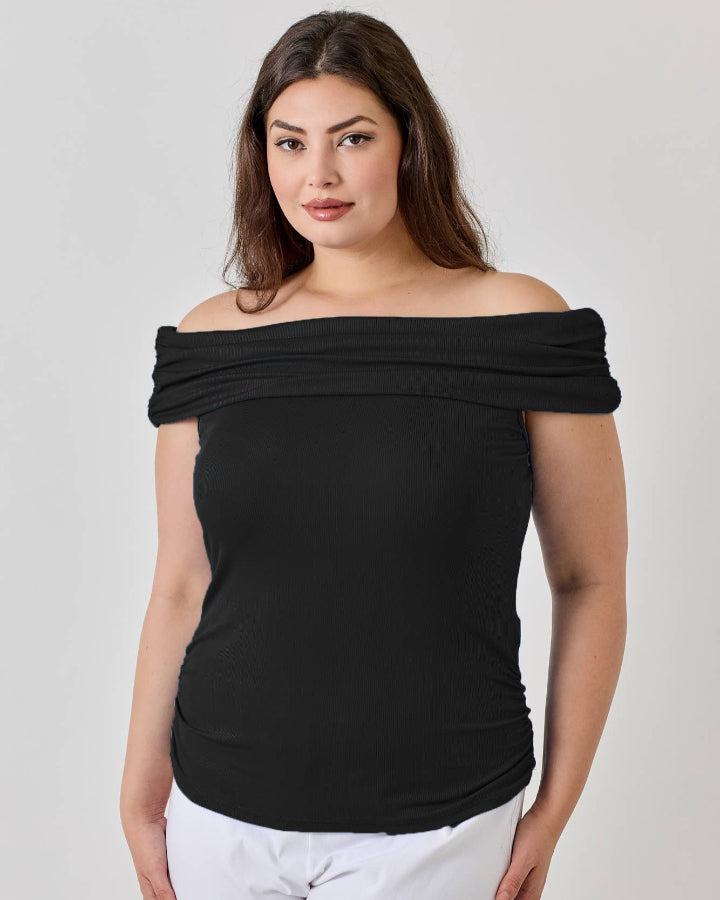 Black Plus Size Off the Shoulder Ruched Top