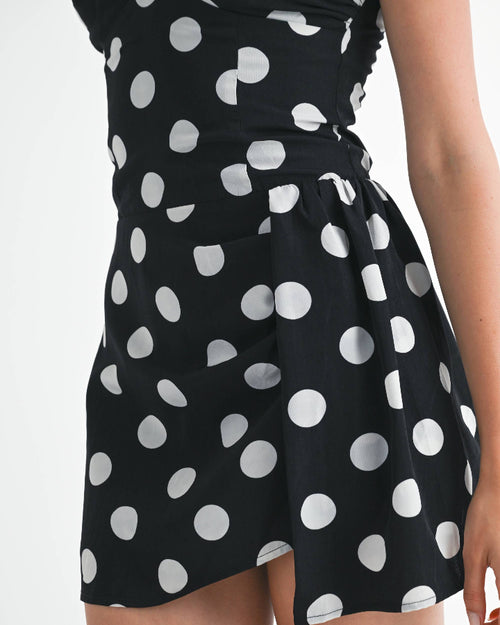 Mini Ruched Polka Dot Dress