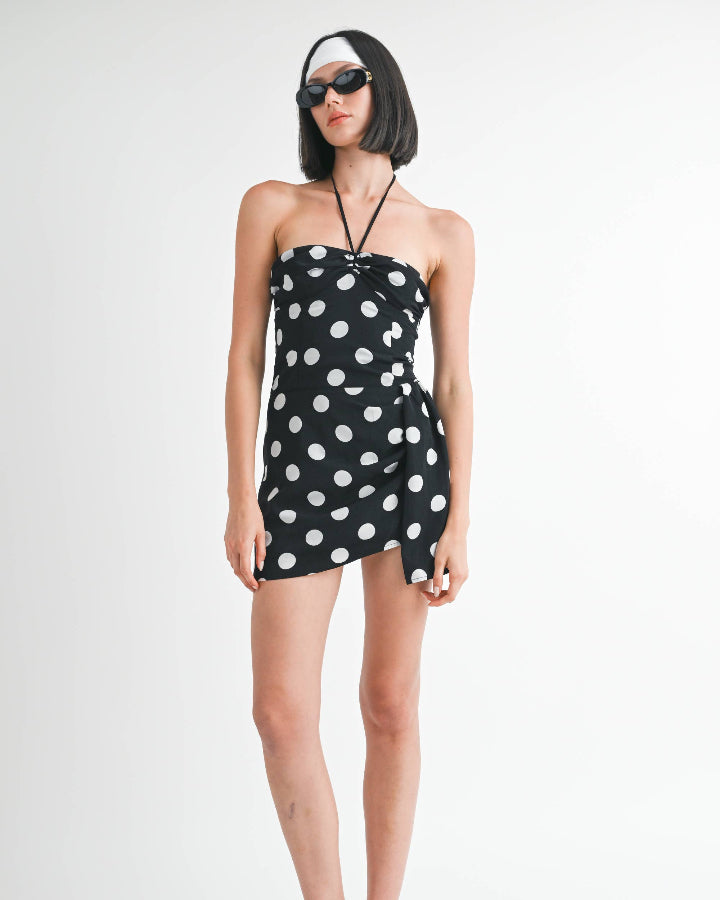 Mini Ruched Polka Dot Dress