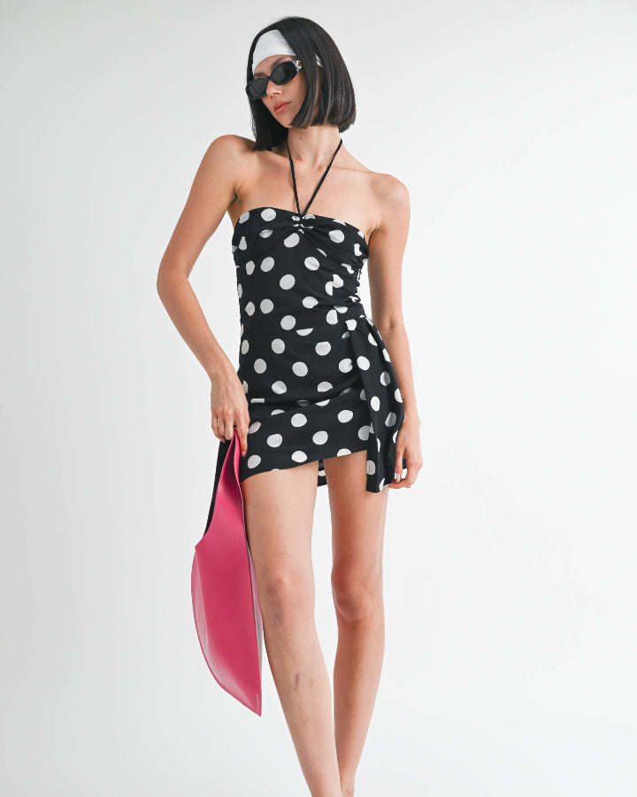 Mini Ruched Polka Dot Dress