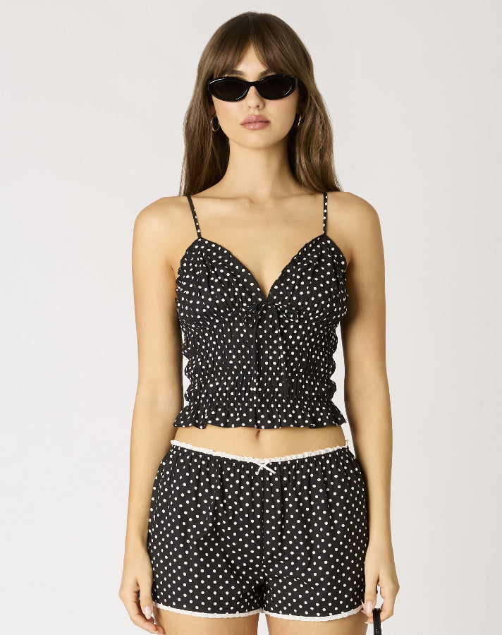 Black Polka Dot Smocked Tank