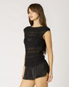 Black Sheer Smocked Top