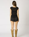 Black Sheer Smocked Top