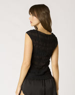 Black Sheer Smocked Top
