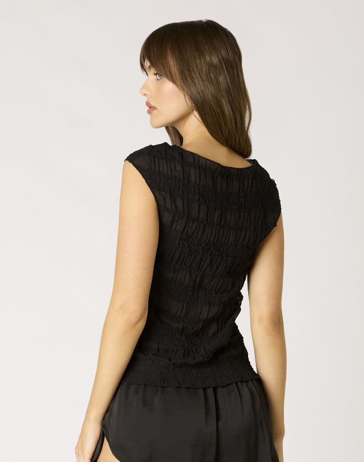 Black Sheer Smocked Top