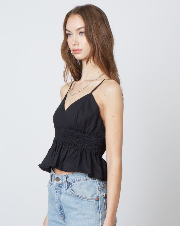 Black Smocked Peplum Top