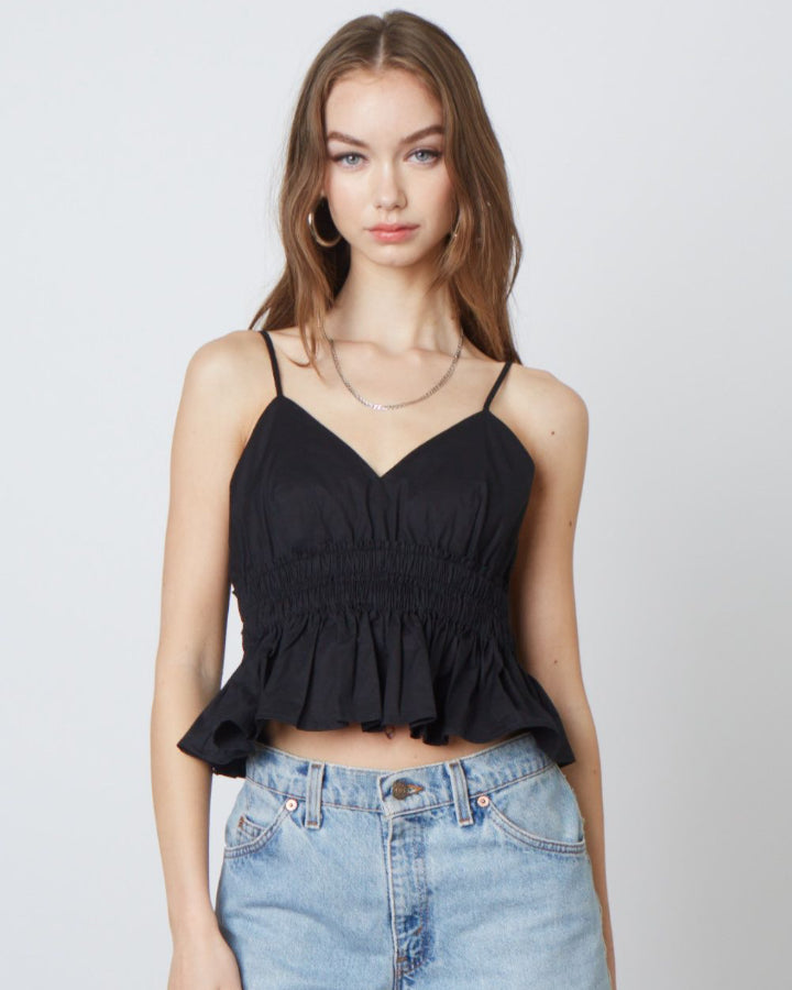 Black Smocked Peplum Top