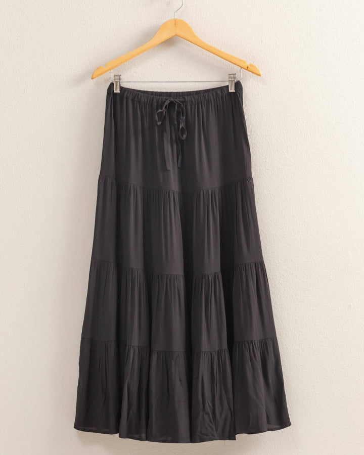 High Waisted Black Tiered Maxi Skirt