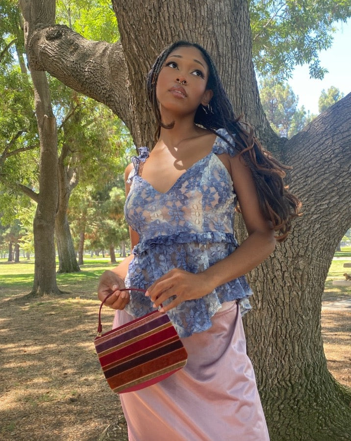Vintage Blue Lace Ruffle Peplum Tank