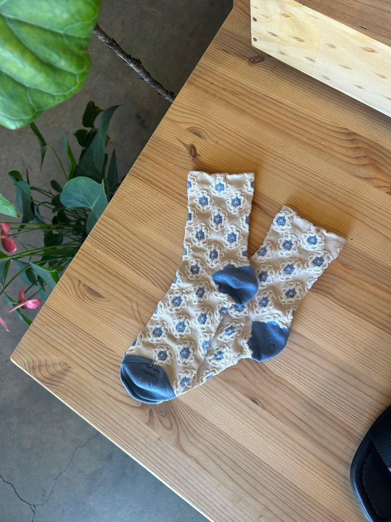 Blue and White Flower Socks