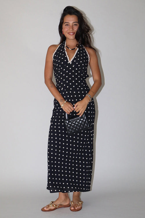 Black Polka Dot Halter Maxi Dress – And Then LB